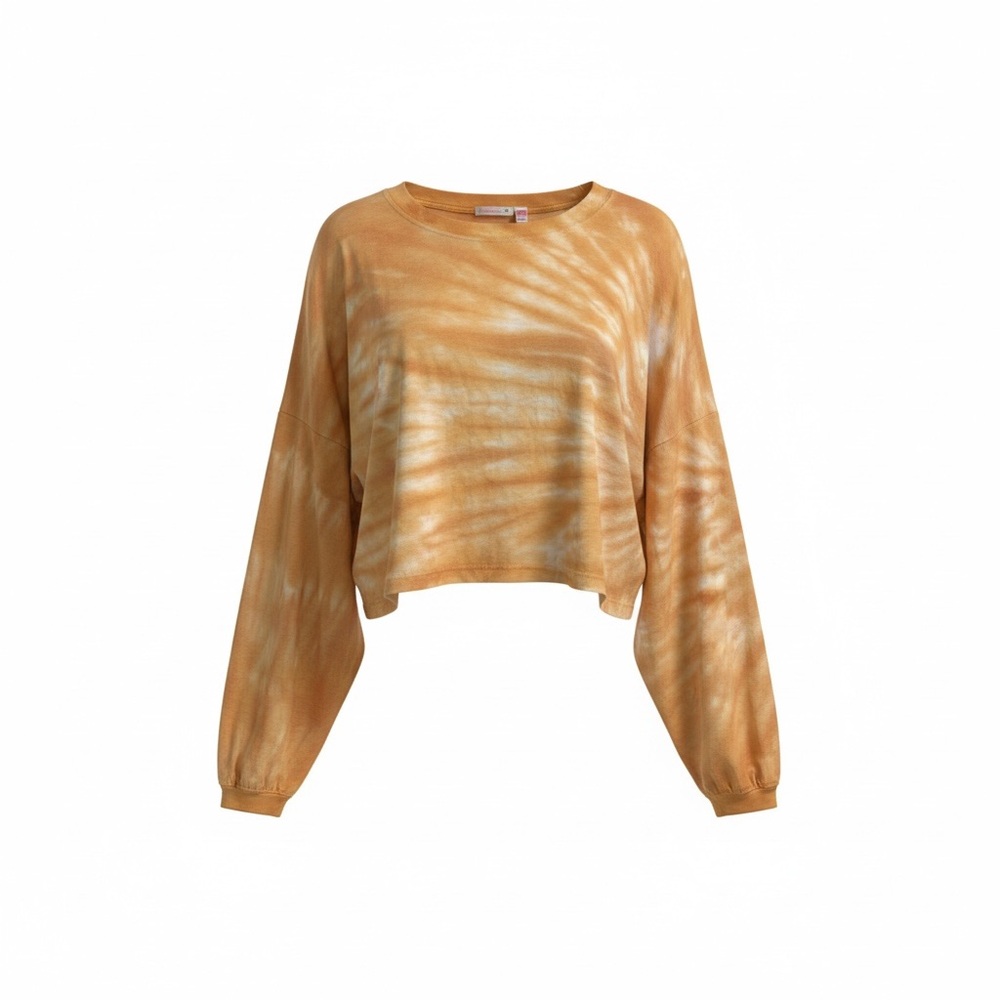 Maronie Mustard Tie Dye Cropped Long Sleeve Sweatshirt Made in USA Size M